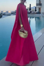 Raspberry Pink One-Shoulder Cape Flowy Maxi Dress
