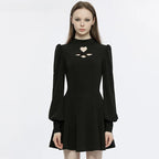 Gothic Heart shaped Puff Sleeves Sexy Black Dress