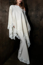 Like A Swan Lace Trim Off Shoulder Cape Top and Elastic Waist Draped Maxi Skirt Set