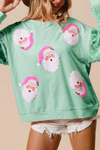 Christmas Casual Loose Round Neck Sequined Sleeve Sweatshirt