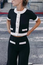 Fashion Contrast Color Stretch High Waist Casual Straight Pants