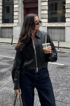 Loose Fit Matte Leather Short Jacket