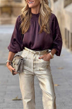 SATIN BLOUSE WITH EGGPLANT COLLAR