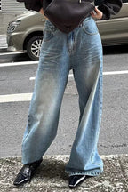 Vintage Washed Whisker Wide Leg Denim Jeans