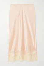 Celebration Look Contrast Color Satin Lace Trim Elastic Waist Drape Midi Skirt