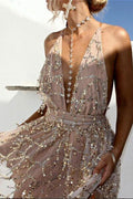 Sequin Tassel Backless Tie-Waist Cami Party Dress