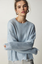 Solid Simple Silver Foil Loose Slim Long Sleeve Sweater