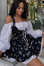 Two Piece Puff Sleeve Strapless Floral Dress