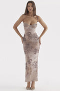 Floral V Neck Cami Bodycon Midi Dress
