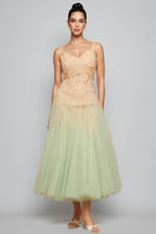 Ylane Halter Mesh Puff Maxi Dress
