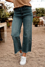 Stylish Raw-edge Mid-rise Pocket Stretch Straight-leg Jeans