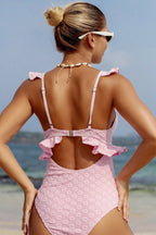 Jacquard Ruffle Hollow One Piece Swimwear