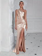 Chelsea Minimalist Satin Cocktail Dress with One Shoulder Boutique Collection