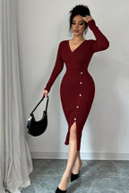Slim Fit Midi Knit Sweater Dress