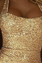 Halter High Slit Sequin Evening Sequin Dress
