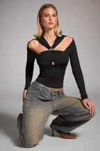 Black Off Shoulder Bodycon Blouse