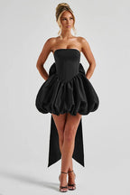 Solid Color Strapless Backless Big Bow Bubble Hem Prom Dress