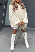 Lantern sleeve turtleneck loose sweater