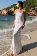 Tie-Back Rose Appliqué Mesh Bustier Maxi Dress