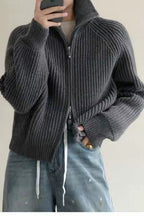 Ribbed High Neck Zip Sweater