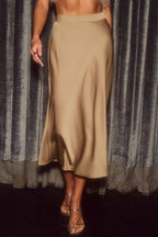 Satin Solid Color A-line Bodycon Skirt