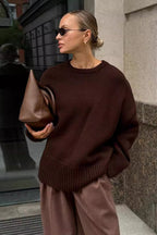 Classic Solid Crew Neck Relaxed Knit Sweater