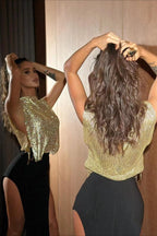 Full Rhinestone High Neck Tank Top