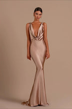 Sexy Sleeveless V Neck Backless Slim Elegant Formal Dress