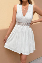 Elegant Sleeveless V Neck Lace Patchwork Jacquard Dress
