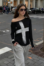 Cross Print Asymmetrical TShirt
