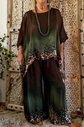 Gradient Leopard Print Loose Casual Set