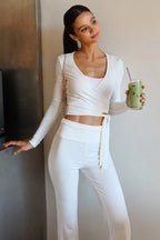 Stylish Solid Tie High-rise Flared Two Piece Set