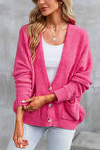 Button Front Pocketed Loose Fit Knitted Cardigan