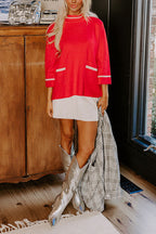 Class Act Knit Contrast Color Trim Mock Neck Pockets Sweater