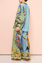 Sun Seeking Unique Heaven Bird Print Balloon Sleeve Button Loose Shirt