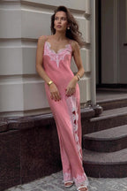 Lace Trim Sexy Silk Dress