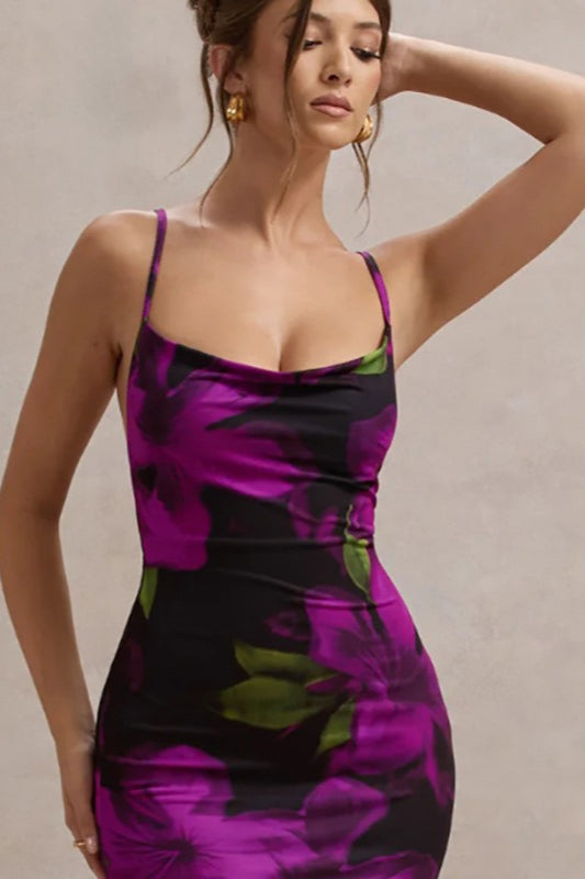 Floral CrossStrap Maxi Party Dress