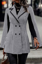 Tweed-style Houndstooth Split Long Sleeve Chic Blazer