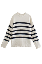 Striped Long Sleeve Crew Neck Pullover Knitted Women's Sweater