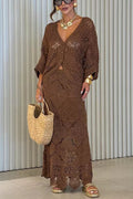 Anina Knit Crochet Cutout High Rise Elastic Waist Maxi Skirt