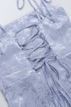 Jacquard Spaghetti Strap Backless Tie Waist Prom Dress