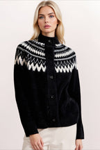 Fair Isle Color Block Geometric Crew Neck Retro Knit Cardigan
