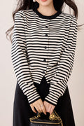 Black White Stripe Knit Cardigan