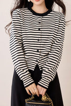 Black White Stripe Knit Cardigan