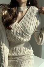 Ribbed Reversible Crewneck Split Hem Sweater Dress