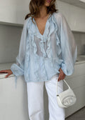 Hazel Whisper - Sheer Ruffle Tie Blouse
