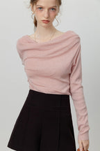 Chic Off Shoulder Tie Waist Cowl Neck Long Sleeve Tee