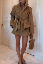 Chic Comfort Epaulettes Contrast Buttons Pocket Belt Cropped Trench Coat