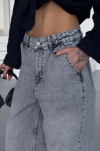 Washed Straight Leg High Waist Jeans