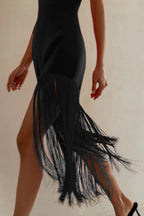 Fringe Strapless Slit Chic Cocktail Dress